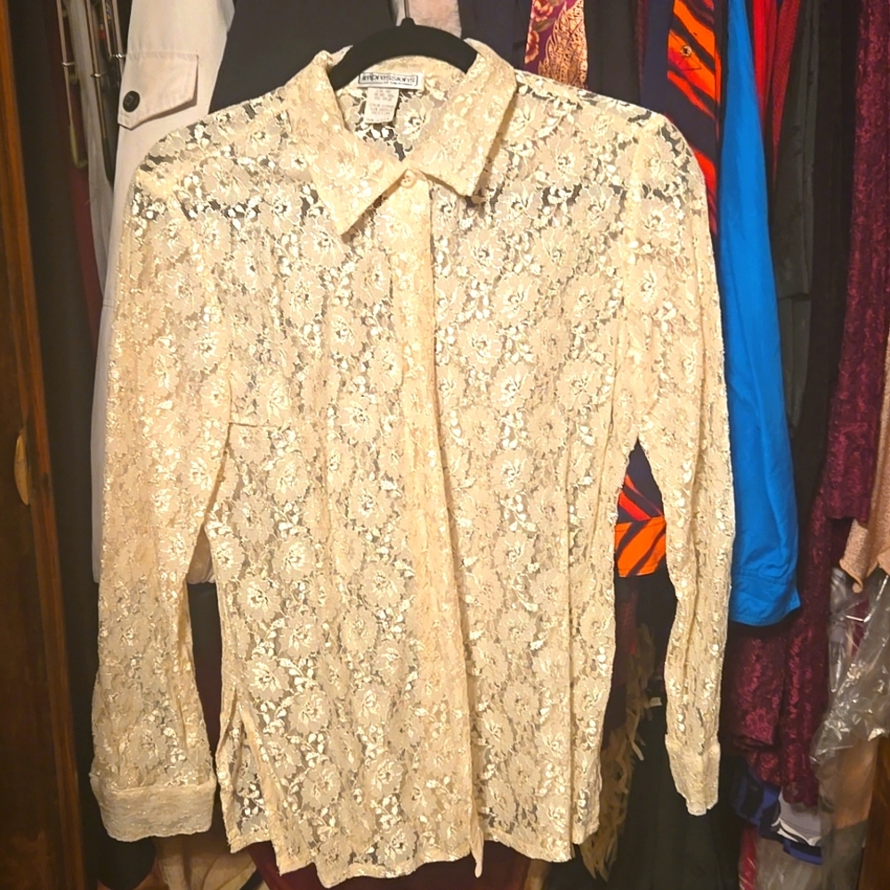 Long sleeve ivory button down lace shirt